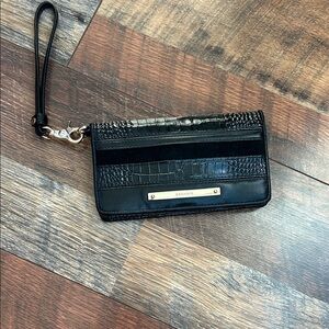 Brahmin Black Croc-Embossed Leather Clutch